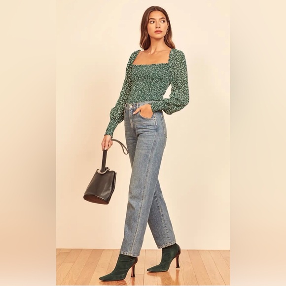Reformation Pinto Green Parsley Floral Blouse - M $148 - Picture 4 of 10